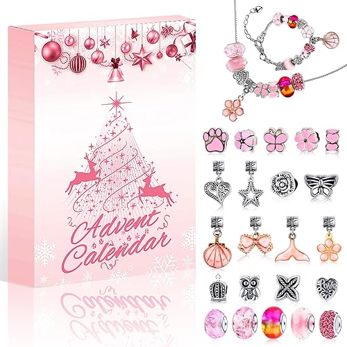 RONSTONE Calendario de Adviento 2023, joyería para niñas, 24 pulseras y collares de Feliz Navidad con bonitas cuentas, regalos de cumpleaños de