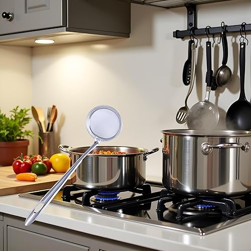 Miniatura 3 de Cuchara de acero inoxidable de 3 pulgadas, colador de alimentos de malla fina, colador de grasa con mango largo para desnatar grasa y espuma, filtro