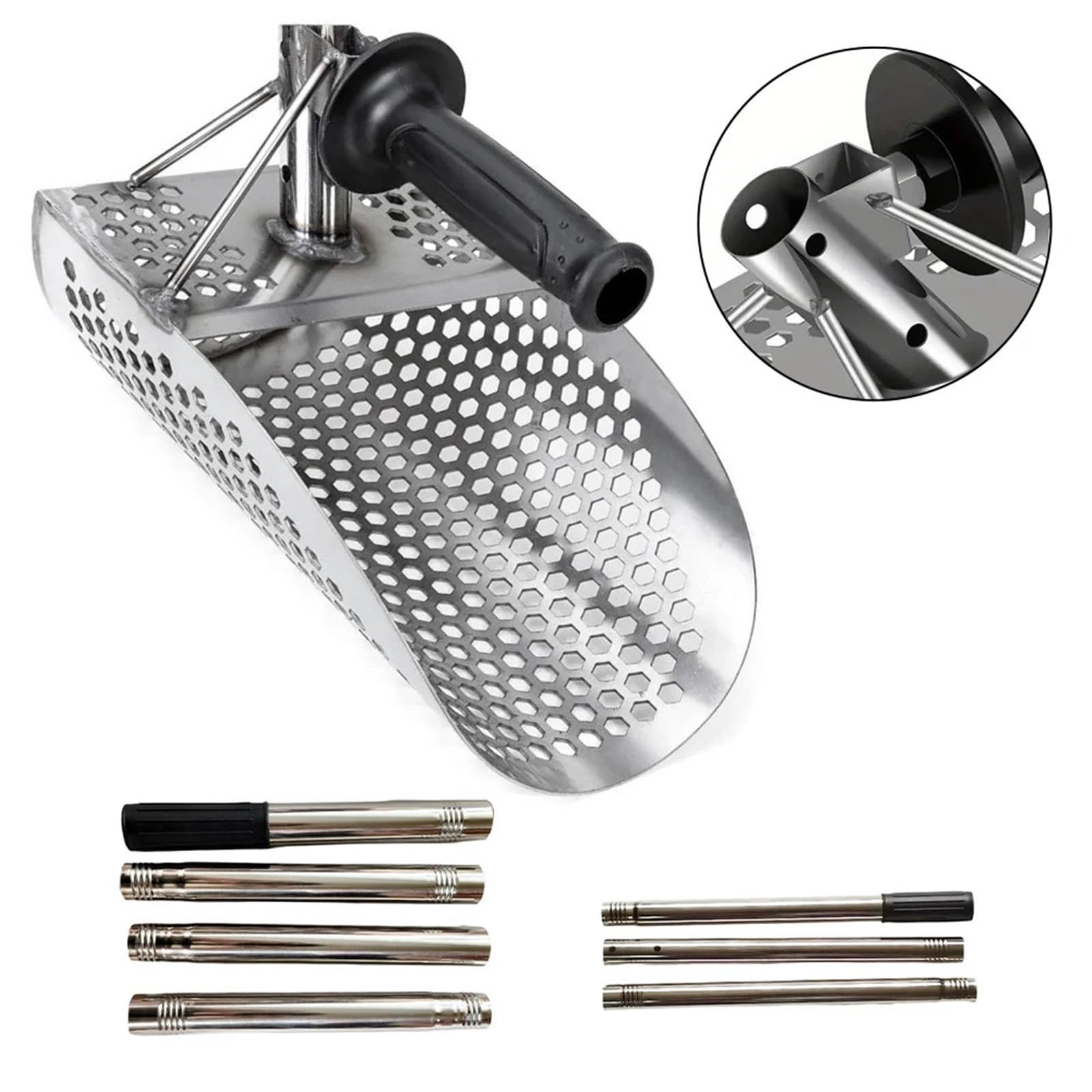 Rastrillo per pulci di sabbia Paletta for sabbia in acciaio inossidabile con manico lungo, perfetta for le attività di rilevamento dei metalli in spiaggia(4 sections)