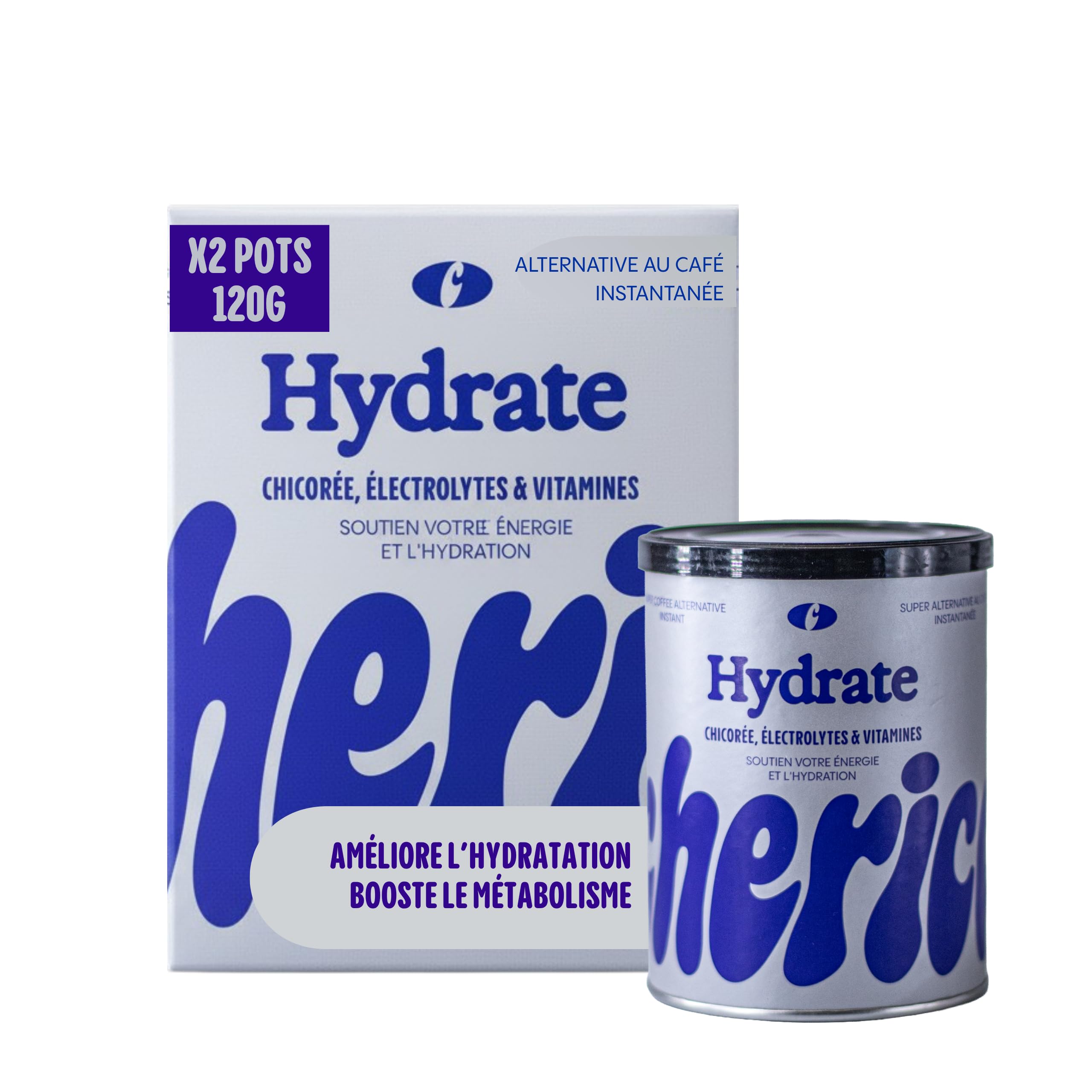 CHERICO Chicorée Hydrate sans sucre - Pack de 2 x 120g | Électrolytes hydratation, Sans Caféine, Magnésium, Potassium, Vitamines, Booste le métabolisme, 20 tasses
