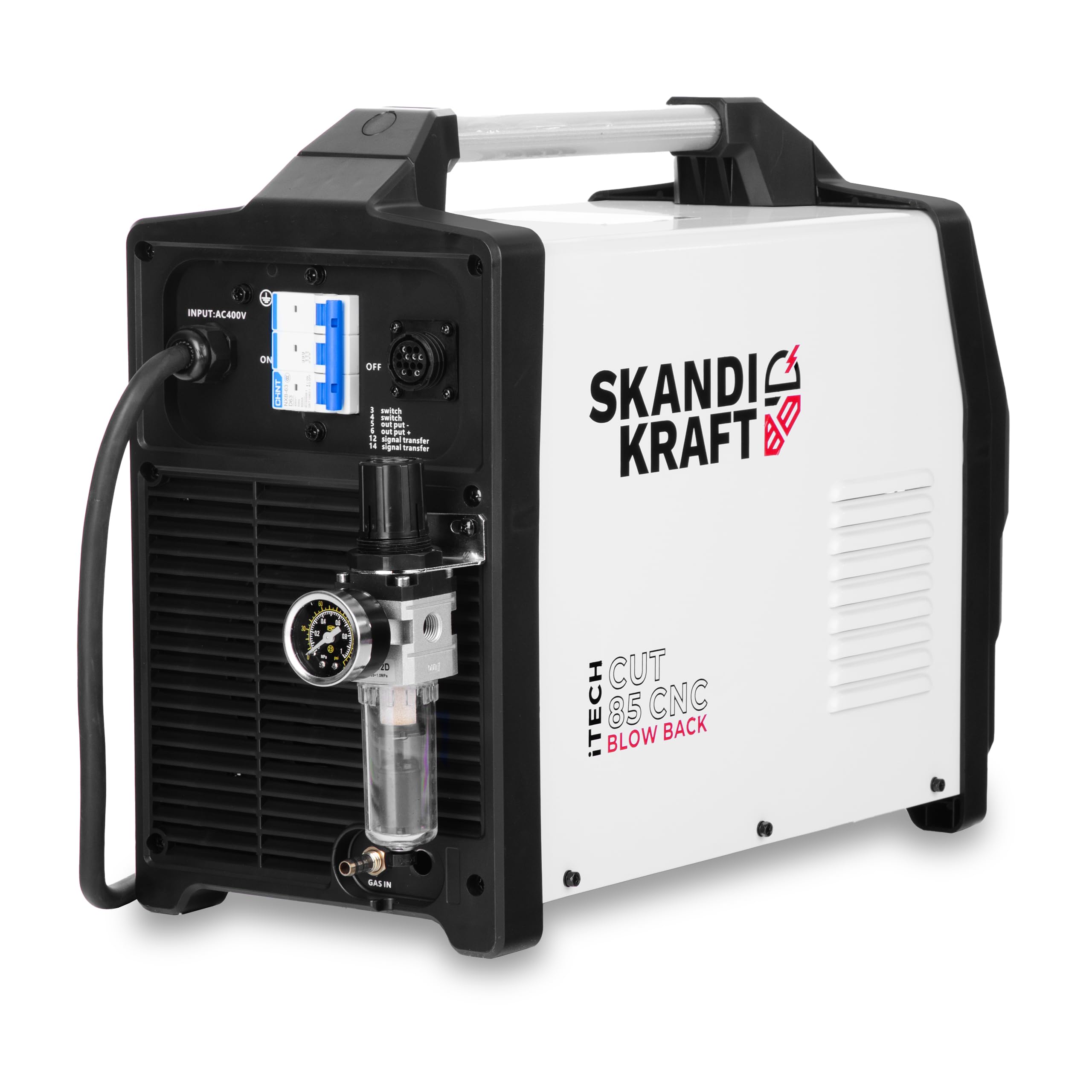Taglierina al plasma 400 V 85 A CNC | SKANDI KRAFT iTECH CUT 85 Plasma Cutter con accensione Blow Back & Synergic | Saldatrice industriale al plasma 42 mm di spessore di taglio | Saldatura al plasma