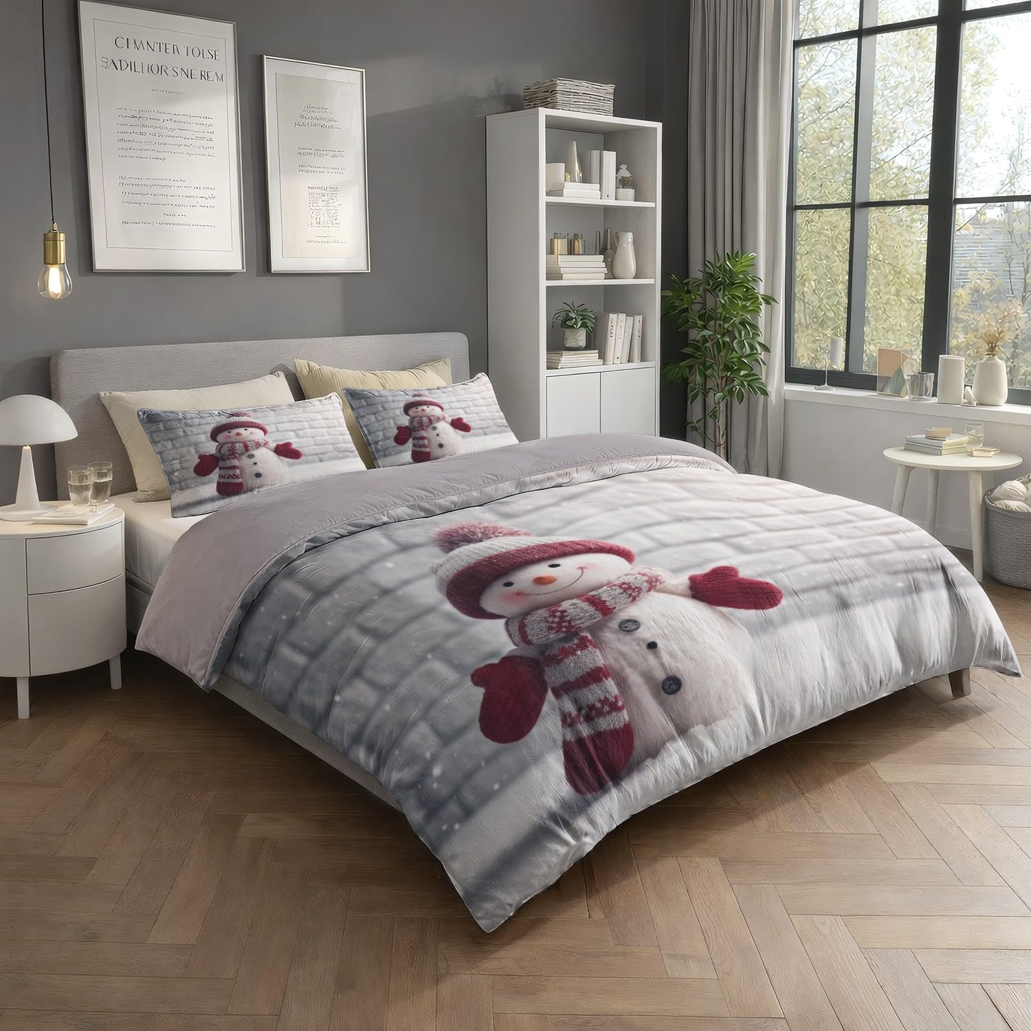 Biały Czerwony Minimalistyczny Uroczy Bałwan Poszwa na kołdrę 200 x 200 cm, Anime Miękka mikrofibra Dwustronny zestaw pościeli z zamkiem błyskawicznym 3-częściowy z 2 poszewkami na poduszki