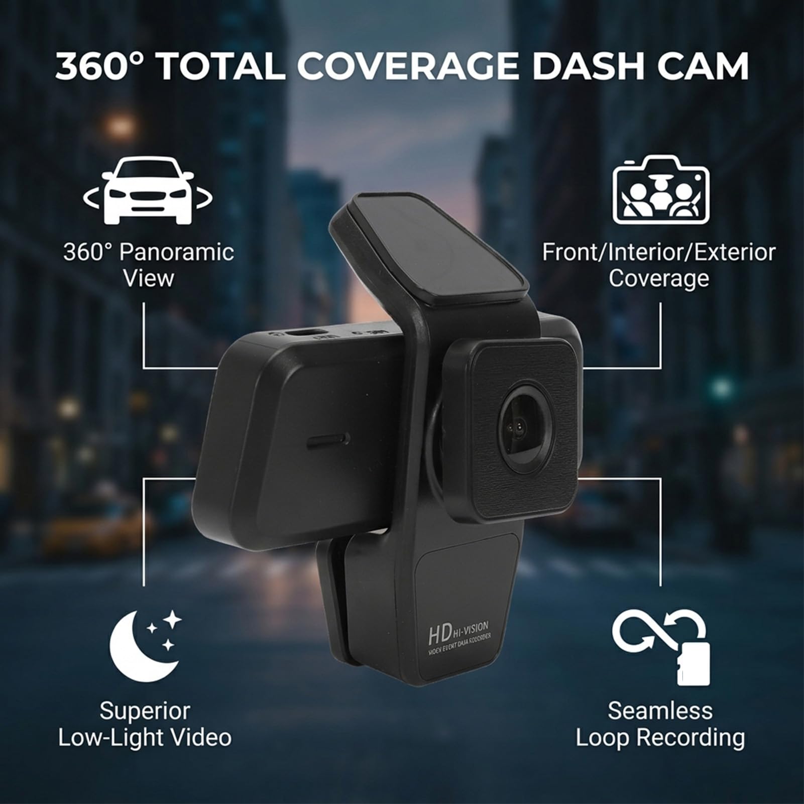 Matybobe Caméra de Bord 3 Canaux 1080P HD, Vue à 360 Degrés pour Les