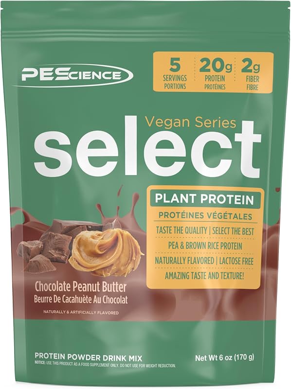 PEScience Select Vegan Protein Powder, Chocolate Peanut Butter, 5 Servings | Plant Based Protein Powder, Pea and Brown Rice Blend, Dairy Free, Lactose Free, Gluten Free