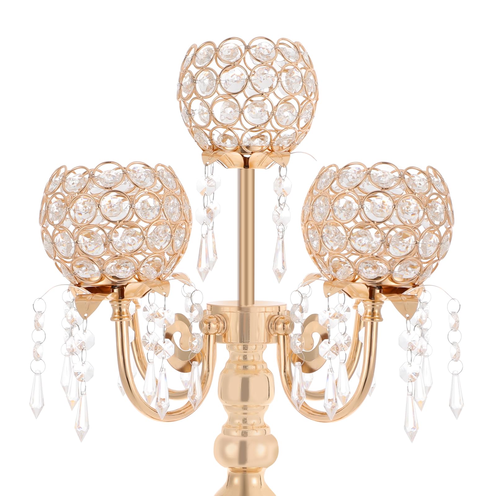 Kristall Kerzenhalter 2er Set 57cm, 5-Armiger Kandelaber Tischdeko, Gold | Moderner Tischkerzenständer für Hochzeiten Abendessen Geburtstage, 13cm Basis Stabil