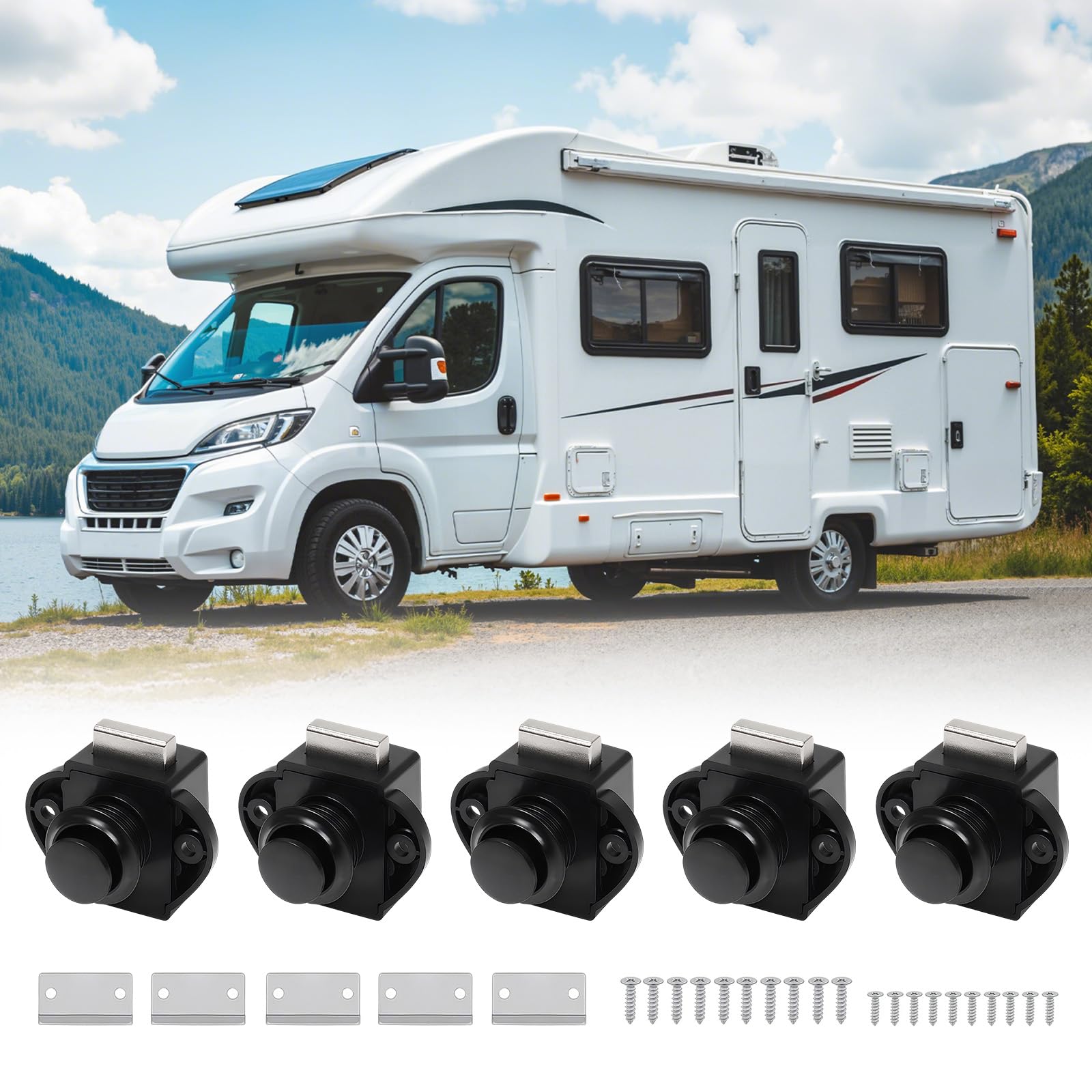 Cerradura de Pestillo con Botón Pulsador, Cerradura Sin Llave para Puertas para Caravana Autocaravana Campista Furgoneta Barco Armario Puerta