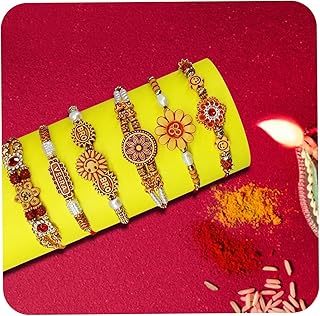 UrbanShilp Rakhi for Brother Rakhi Combo of 6 rakhi set for brother Bhai Bhabhi Kids with Best Wishes Greeting Card, rakhi set of 6, Roli Chawal-picture-36