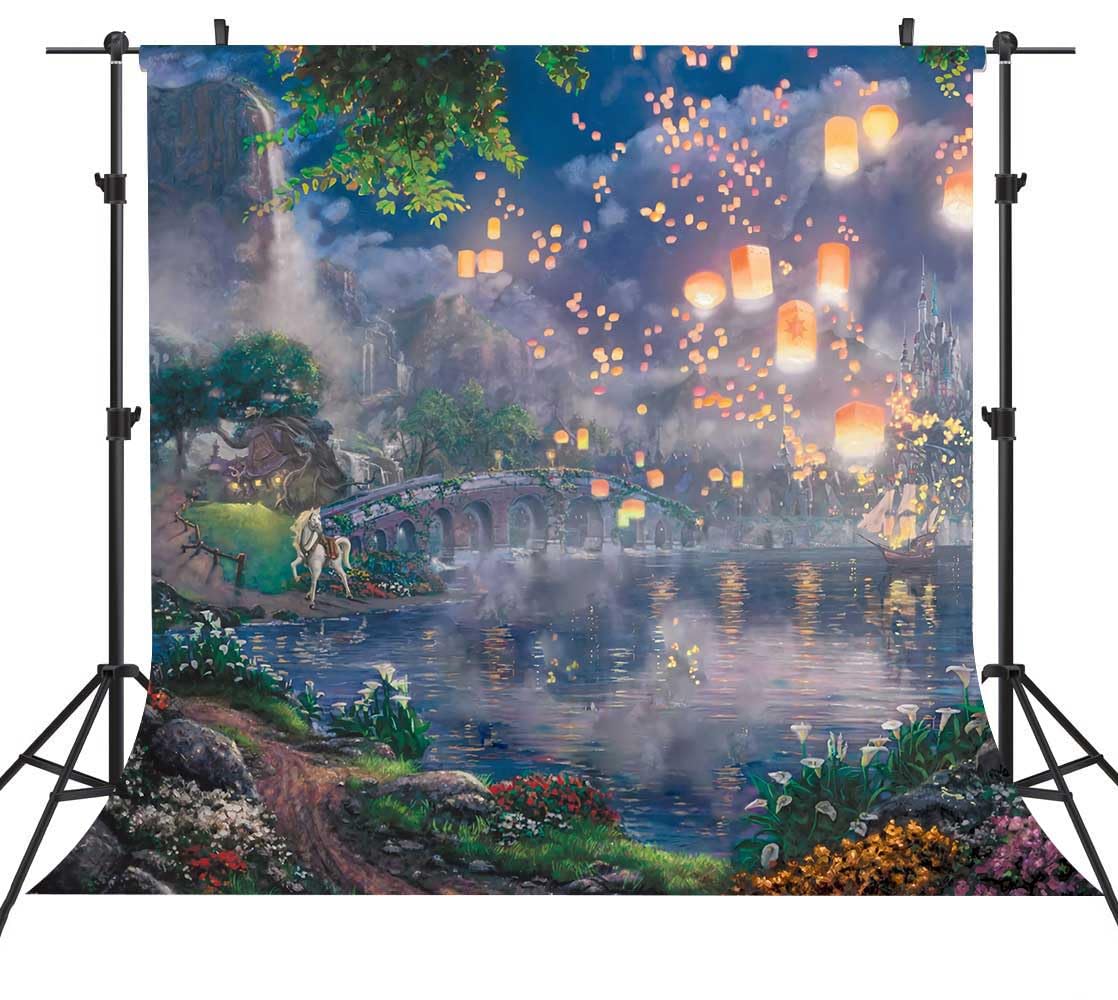SSCSTS Fairy Tale Prince Beauty Backdrop Palace Castle Garden Lake Lantern Romantic Dating Girl Princess Birthday Party Photography Background Photo