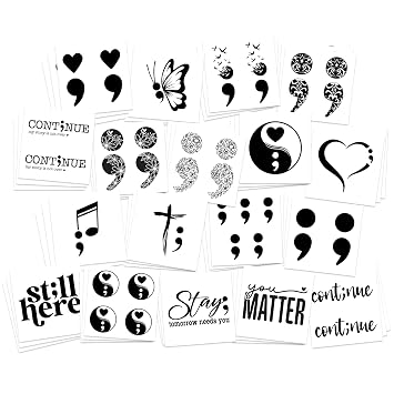 Continue Temporary Tattoos - Mental Health Awareness Tattoos - Contemporary Black Designs Continue Multi Pack 54pk