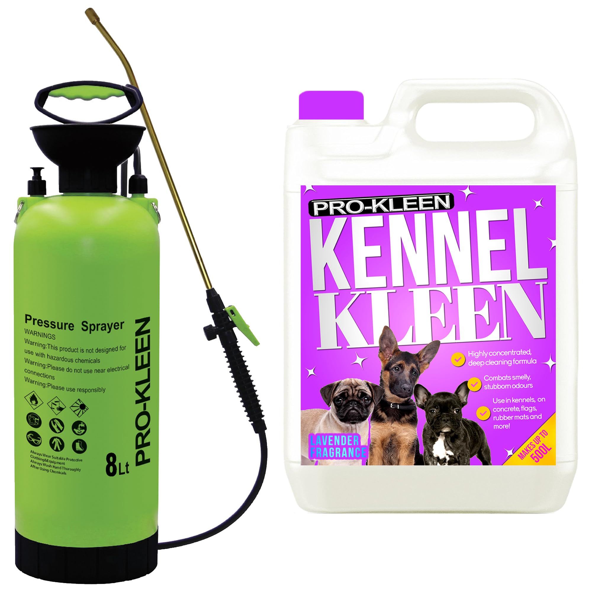 Pro-Kleen Kennel Disinfectant, Cleaner 5L With 8L Pump Pressure Sprayer, Sanitiser & Deodorise - Catteries, Hutches, Aviaries, Patios, Artificial Grass (Lavender)