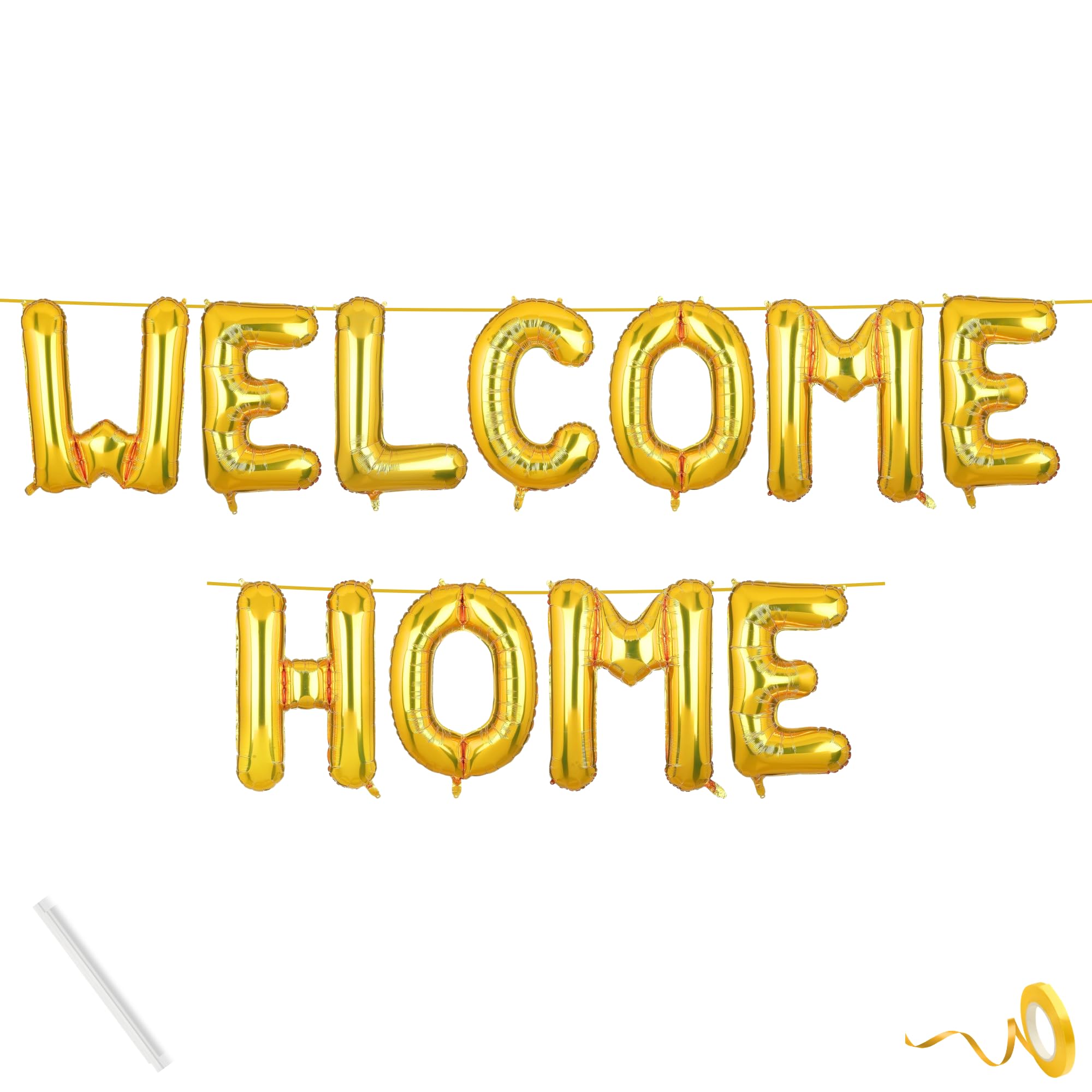 Flyloons Welcome Home Banner Gold for Baby Boy Girl Bride Airport Foil Balloon Decoration Decor Celebration Golden-image-27