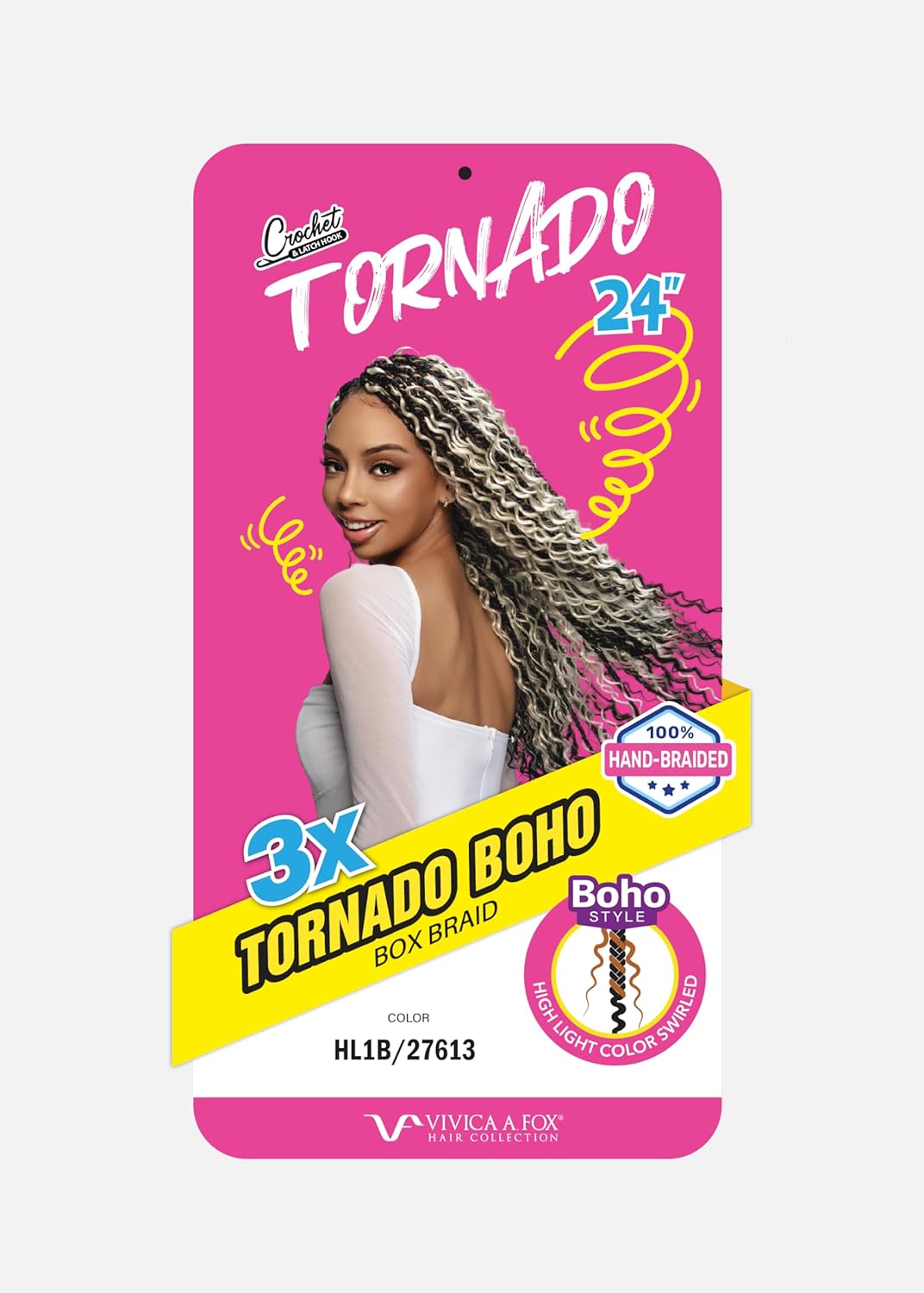 Vivica A Fox TORNADO BOHO Box Braid, 24 inches, 3 PACK, Super Full Boho Box Braid, Highlight Color Swirled, Hand braided, Pre-Styled, Pre-Stretched, Lightweight, Crochet Braid Extensions (HL1B/27613)