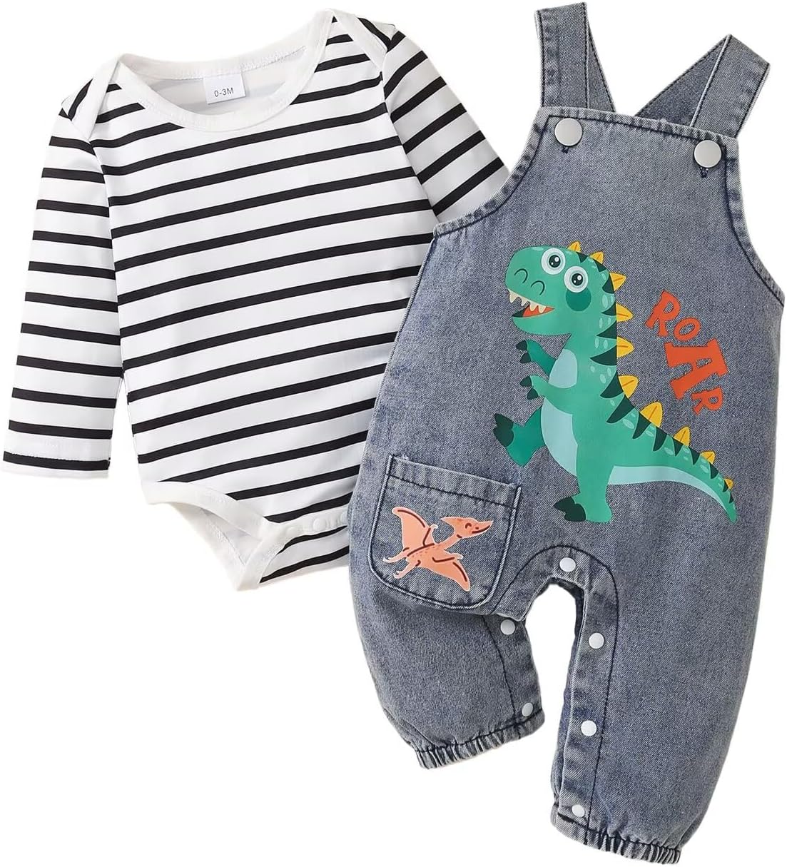 Baby Boy Clothes Fall Winter Outfits Infant Striped Romper Cartoon Denim Overalls Jumpsuit Pants Set