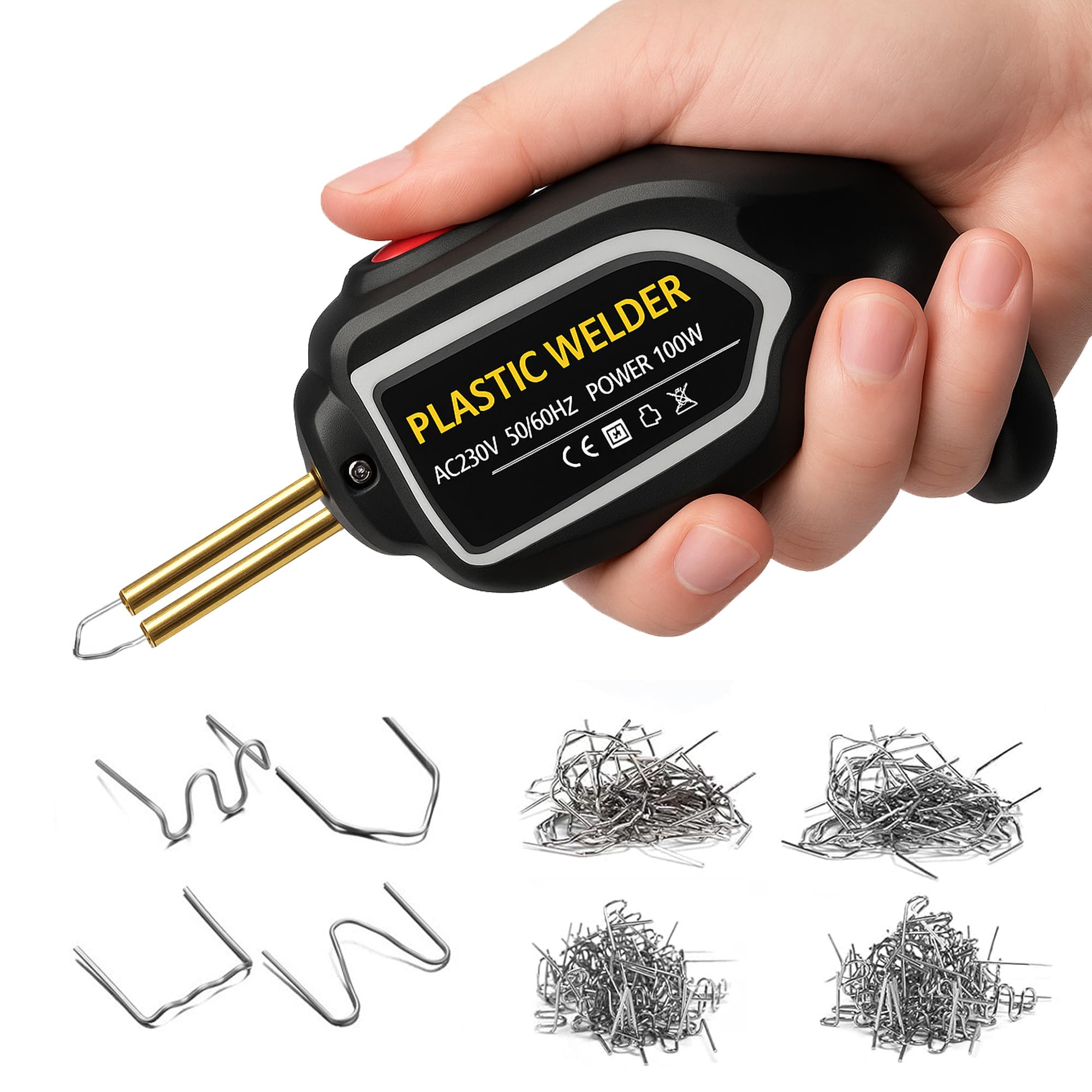 100W Soldador de Plastico: Máquina de Soldadura de Plástico Kit de Reparación de Parachoques de Coche Grapadora de Calor Con 200 Grapas | Kit soldador de plástico para soldar piezas de automóvil, parachoques, juguetes y artículos de plástico