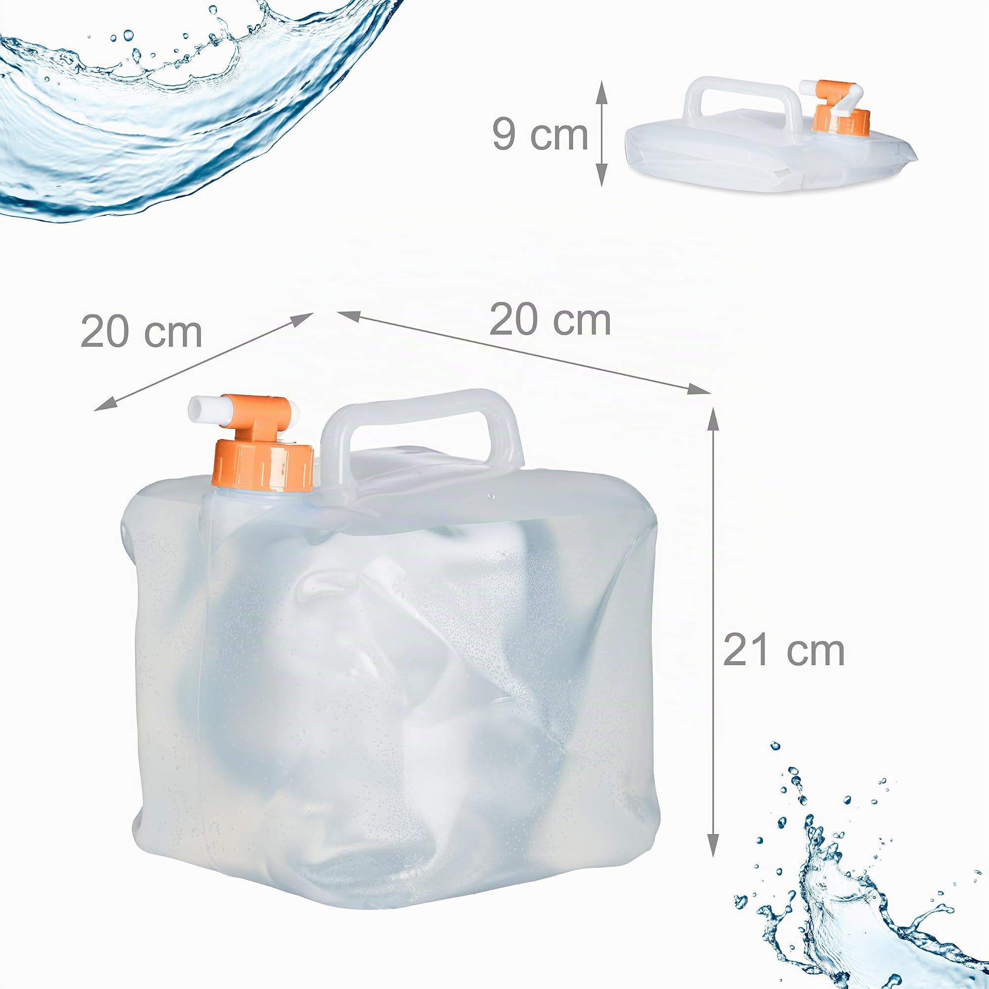 Relaxdays Jerricans carrés pliants en Lot de 4, Contenant à Eau, avec Robinet, sans BPA, 5 litres, Transparent