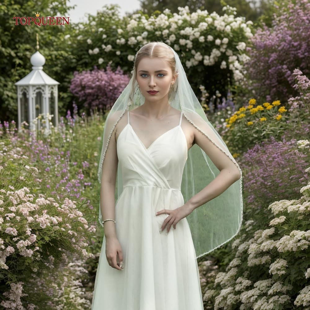 Schleier Braut,Brautschleier Perlen mit Strasssteinen Brautschleier Kristallrand Hochzeitsschleier for weiße weiche Hochzeitsaccessoires(300cm)