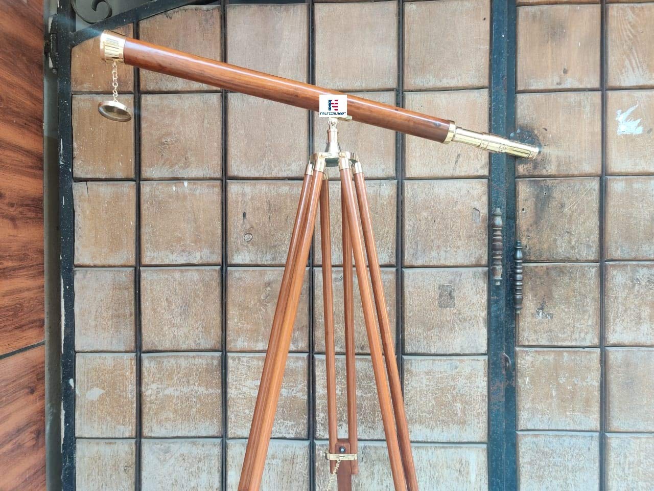 NauticalMart Floor Standing Brass/Leather Harbor Master Telescope, 60