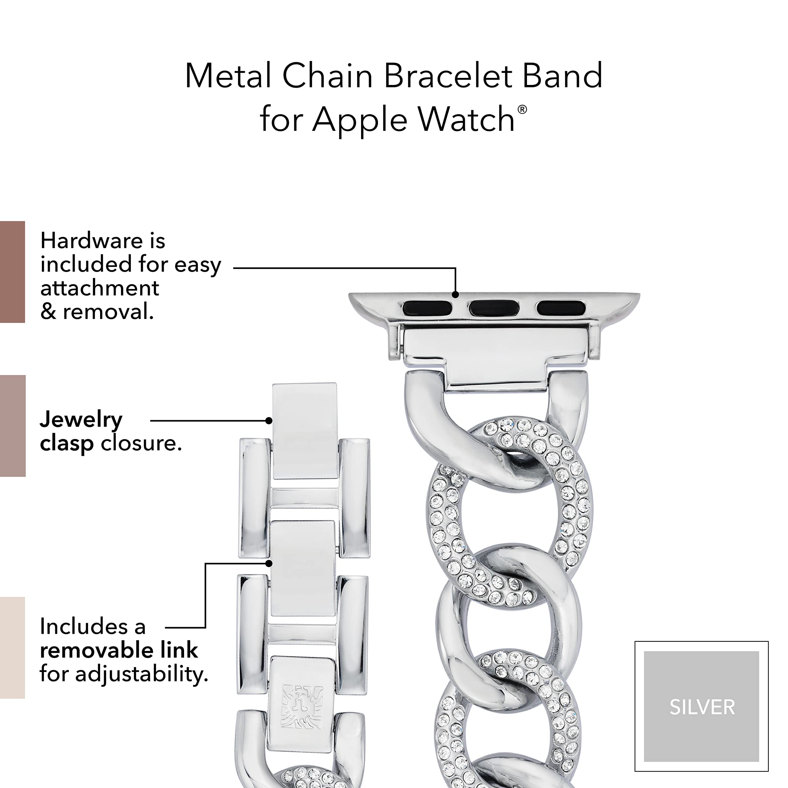 Anne Klein Bracelet tendance pour Apple Watch, sécurisé, réglable, bracelet de rechange pour Apple Watch, s'adapte à la plupart des poignets