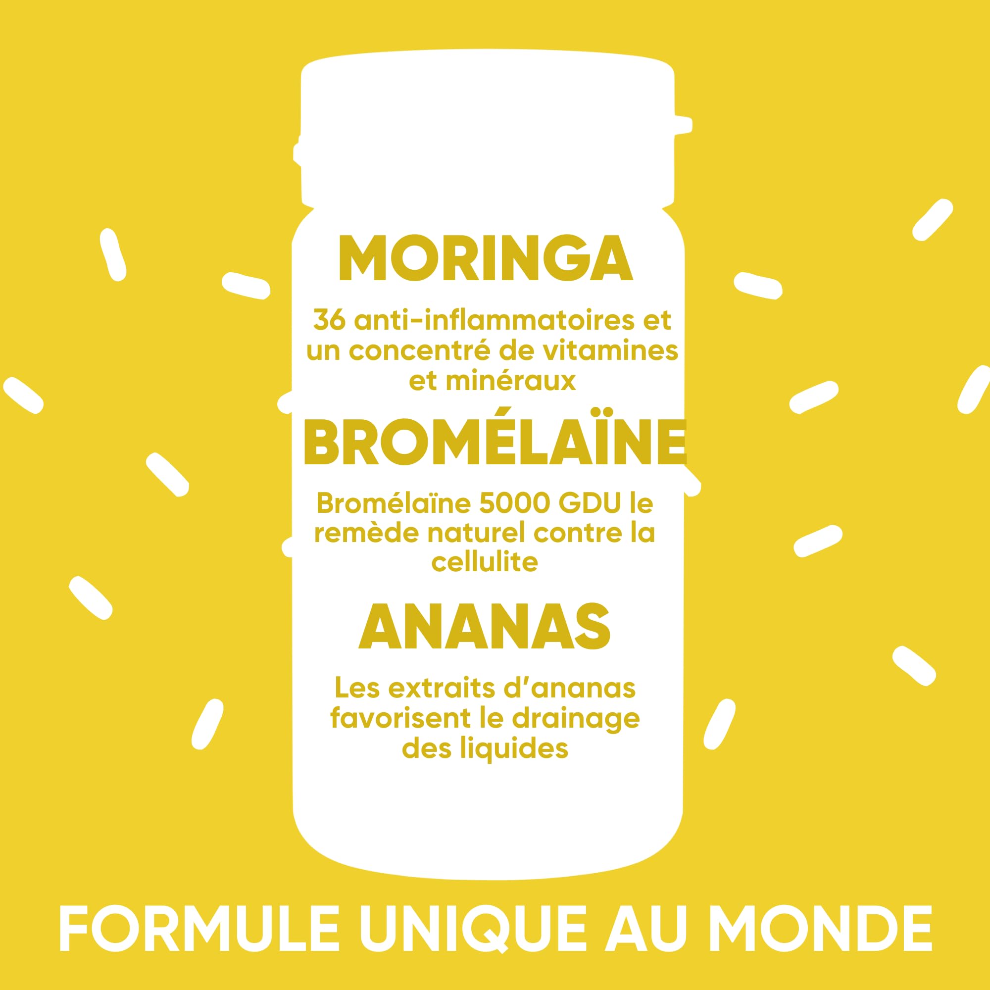 Anti Cellulite puissant avec Bromélaïne 5000 GDU | Complément Drainant 100% Naturel - Contraste les Imperfections de la Cellulite et Rétention d'Eau - Ananas et Moringa BIO RedMoringa (60 Gélules)
