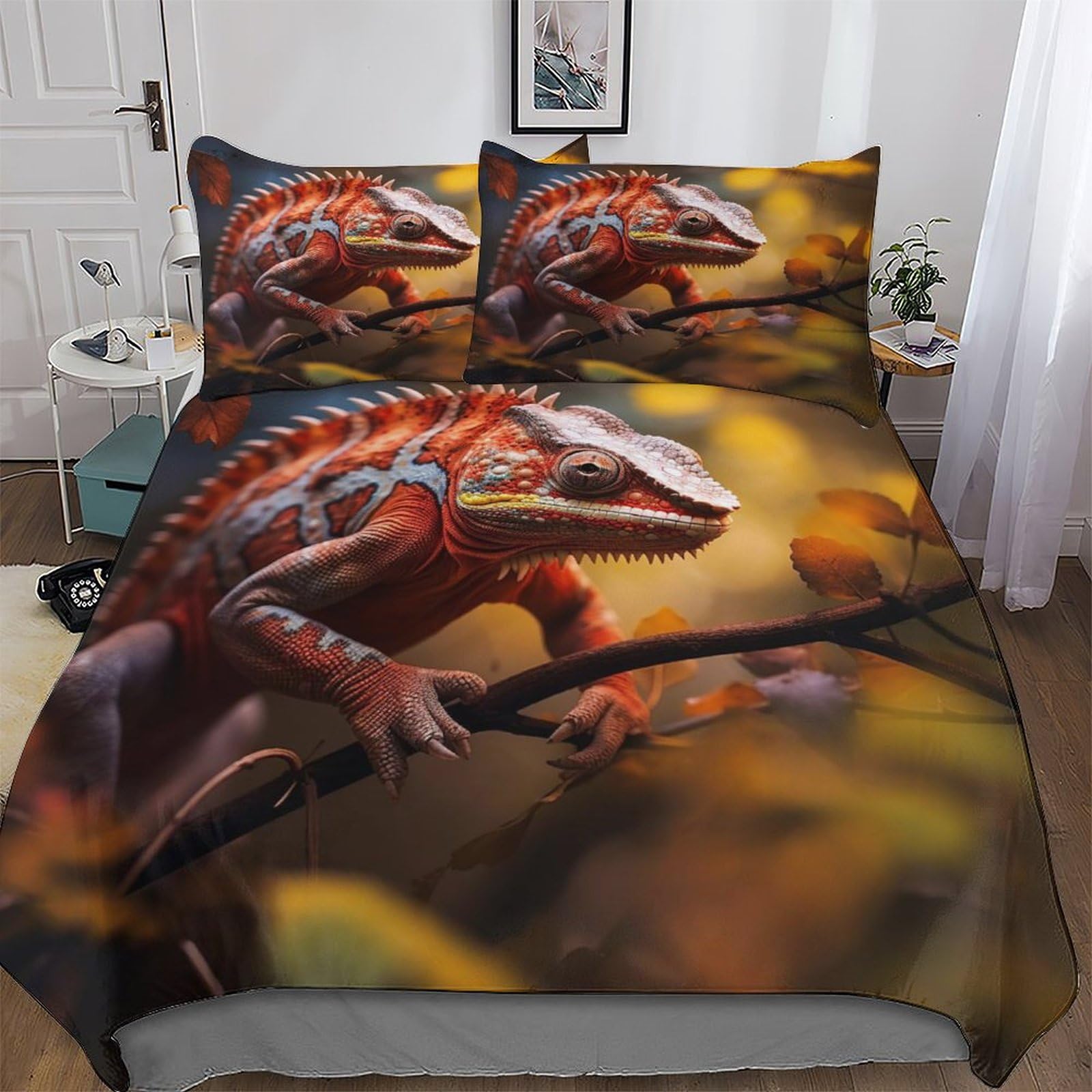 Housse de couette caméléon 200x200 parure de lit 3 pièces microfibre fermeture éclair
