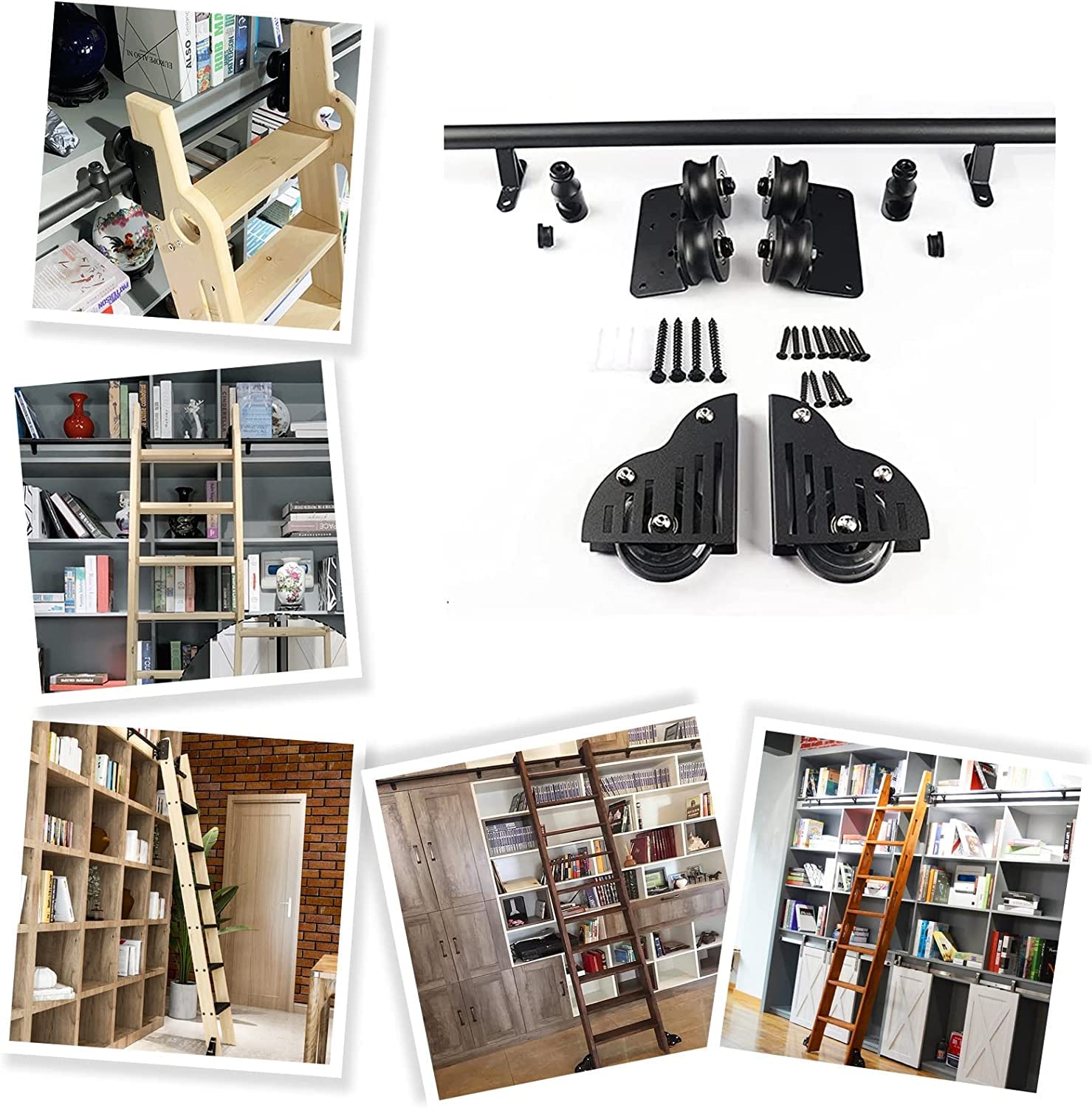 Rail échelle mobile tube rond pour aménagement de mezzanine et bibliothèque de salon