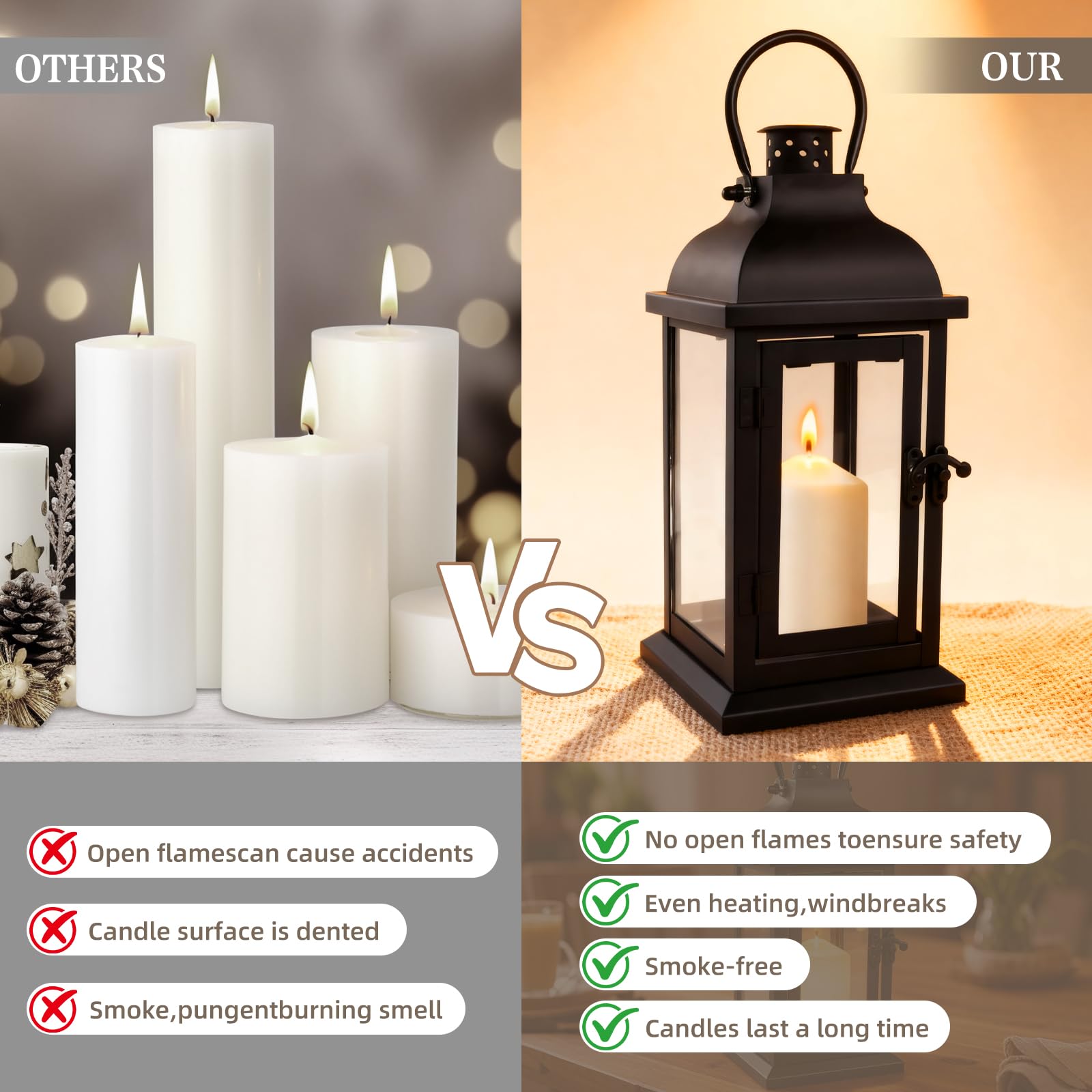 Lanterna per Candele All'aperto Nero,Lanterna Retrò Resistente Alle Intemperie in Metallo Nero,Lanterne per Candele in Acciaio Inox con Vetro Temperato, per Esterni, Portacandele e Decorazione
