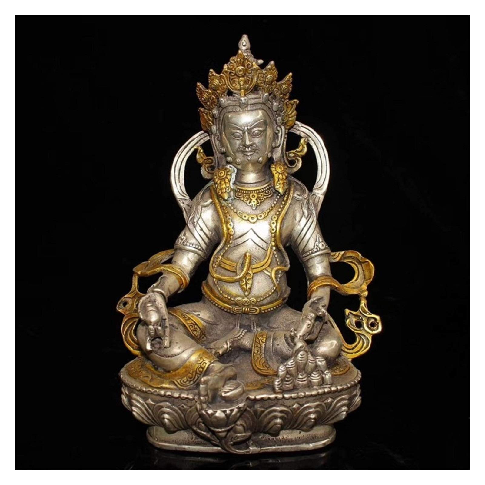 SnamicE Guanyin Antique Brass Bronze Vintage Decoration Silver Buddha Buddhism Buddhist Guanyin Religion Status Sculpture Folk Statue of Buddha,