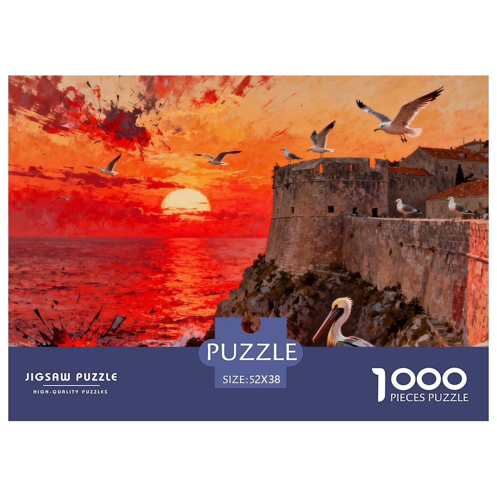 Sunset over Dubrovnik Walls Wooden Jigsaw Puzzle Waterproof 1000 Piece Puzzles for Adults Colourful Educational Games