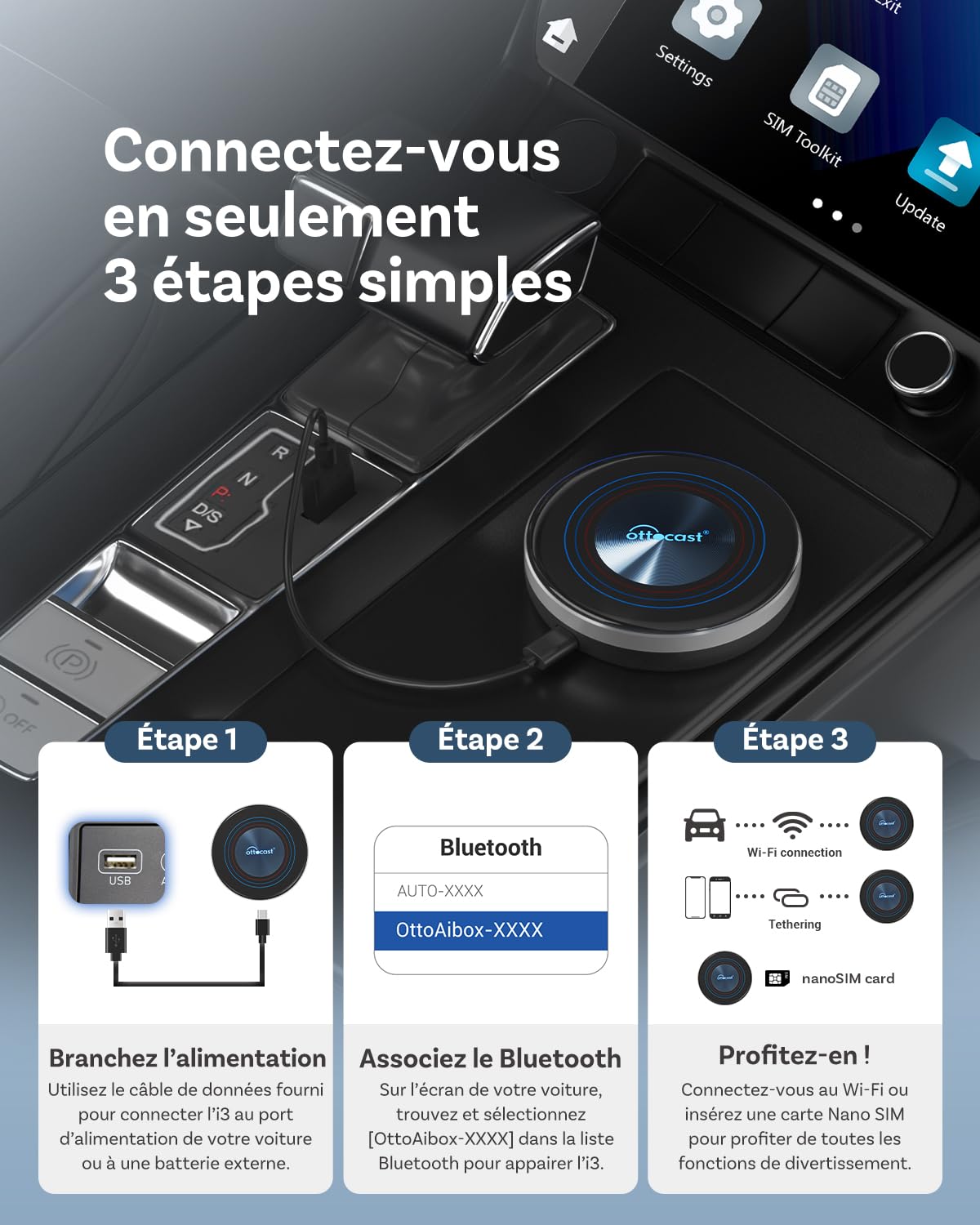 2026 Nouvelle Ottocast I3 AI Box pour BMW, sans Fil CarPlay Adaptateur avec Netflix/Youtube, Système Android 13, Écran Divisé, Boîtier Vidéo pour Voitures avec CarPlay sans Fil d’Origine(8 +128Go)