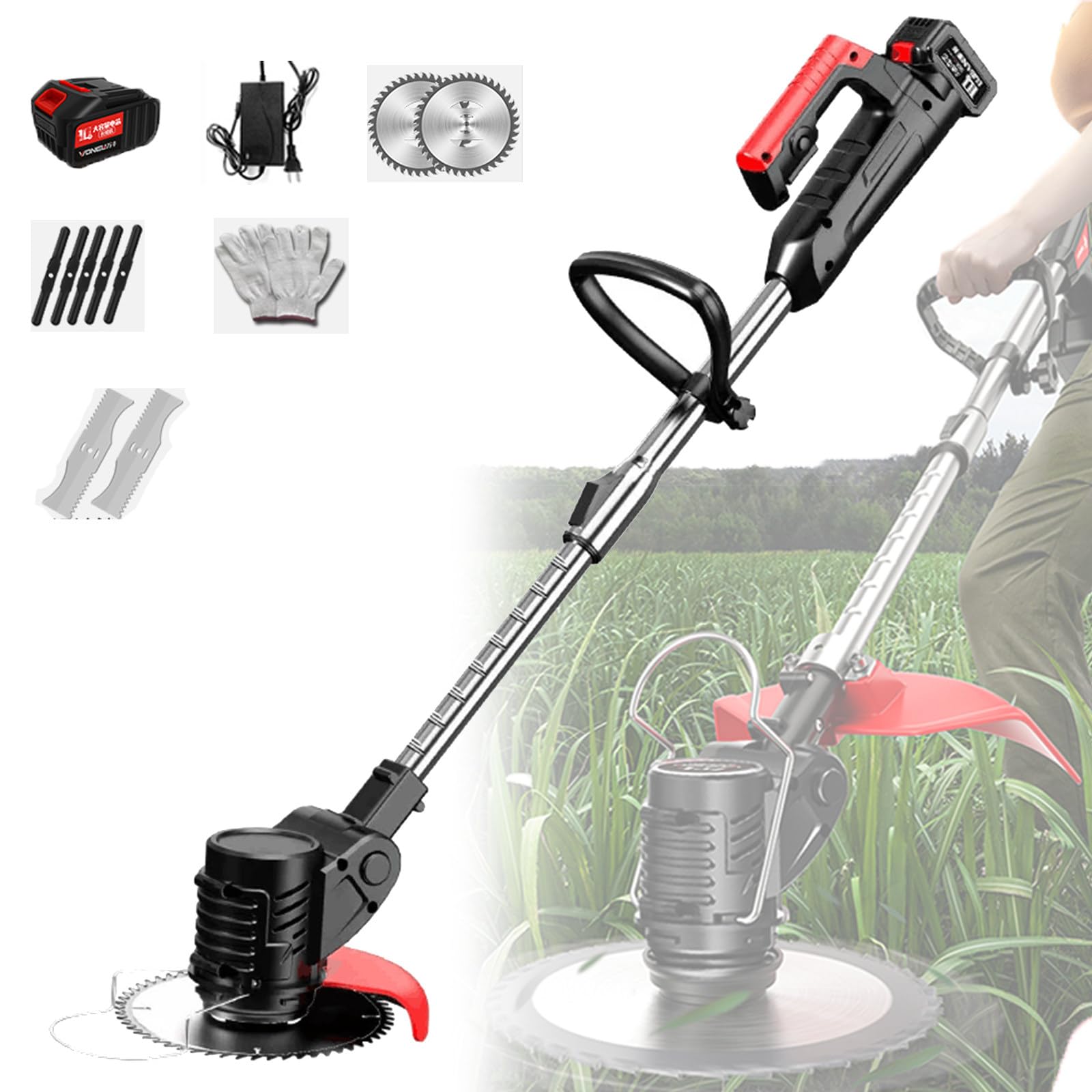 ZIXIAOS Electric Lawn Mower, 3 in 1 Cordless Brush Cutter with Blades,Battery Powered 21v Cordless String Trimmer & Edger, Weed Eater, Edger Lawn Tool with Batteries and Fast Charger,one