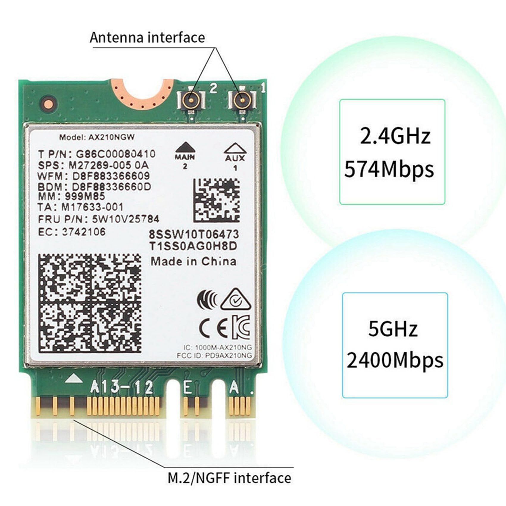 3X AX210 AX210NGW Scheda di Rete M.2 NGFF 2.4Ghz/5G Wi-Fi 6E Scheda WiFi 2400Mbps Adattatore WiFi Bluetooth 5.2 802.11Ax