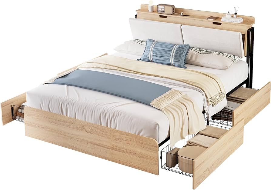 Amazon.com: LIKIMIO Queen Bed Frames with Hidden Storage Headboard