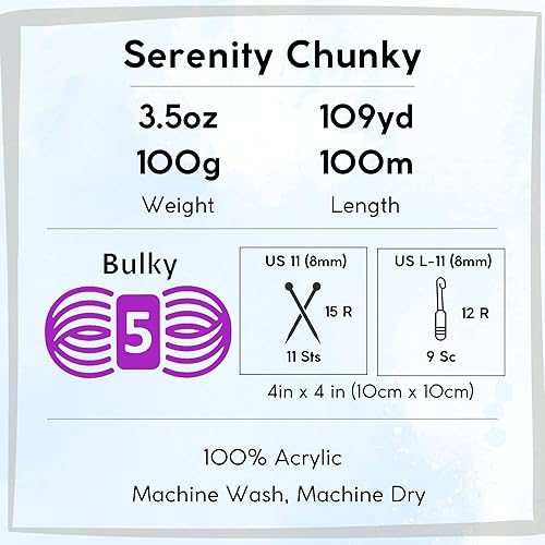 Miniatura 4 de Premier Yarns Serenity Chunky Solid Hyacinth 700-43 (6 madejas, el mismo lote de tinte) - Hilo acrílico grueso y voluminoso #5 para ganchillo y