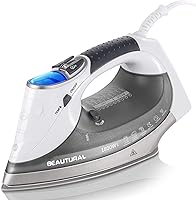 BEAUTURAL 1800W Steam Iron with LCD Display, Ceramic Soleplate, 9 Fabric Presets & Auto Shut-Off - Gray