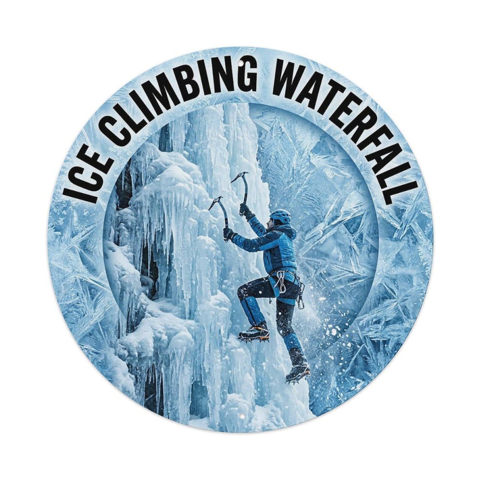 Vintage Ice Climbing Waterfall Extreme Sports Vintage Metal Tin Sign Plaque Wall Decor for Cafe, Club Bar, Office, Garden Metal Poster 8x8Inch
