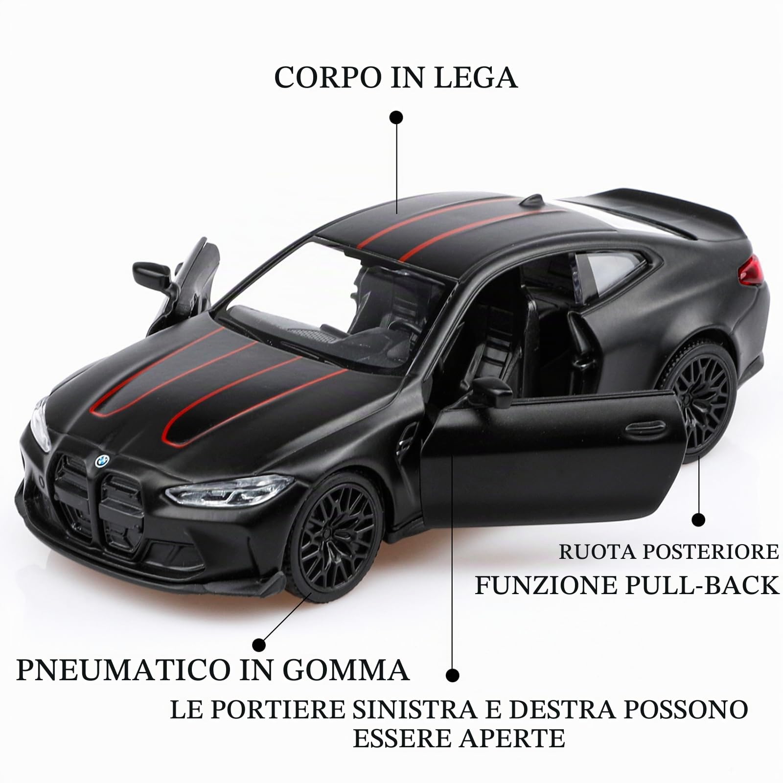 TOKAXI Modellino di auto BMW M4 pressofuso in scala 1/36, veicoli a retrocarica auto giocattolo BMW, regali di auto per ragazzi e ragazze (nero)