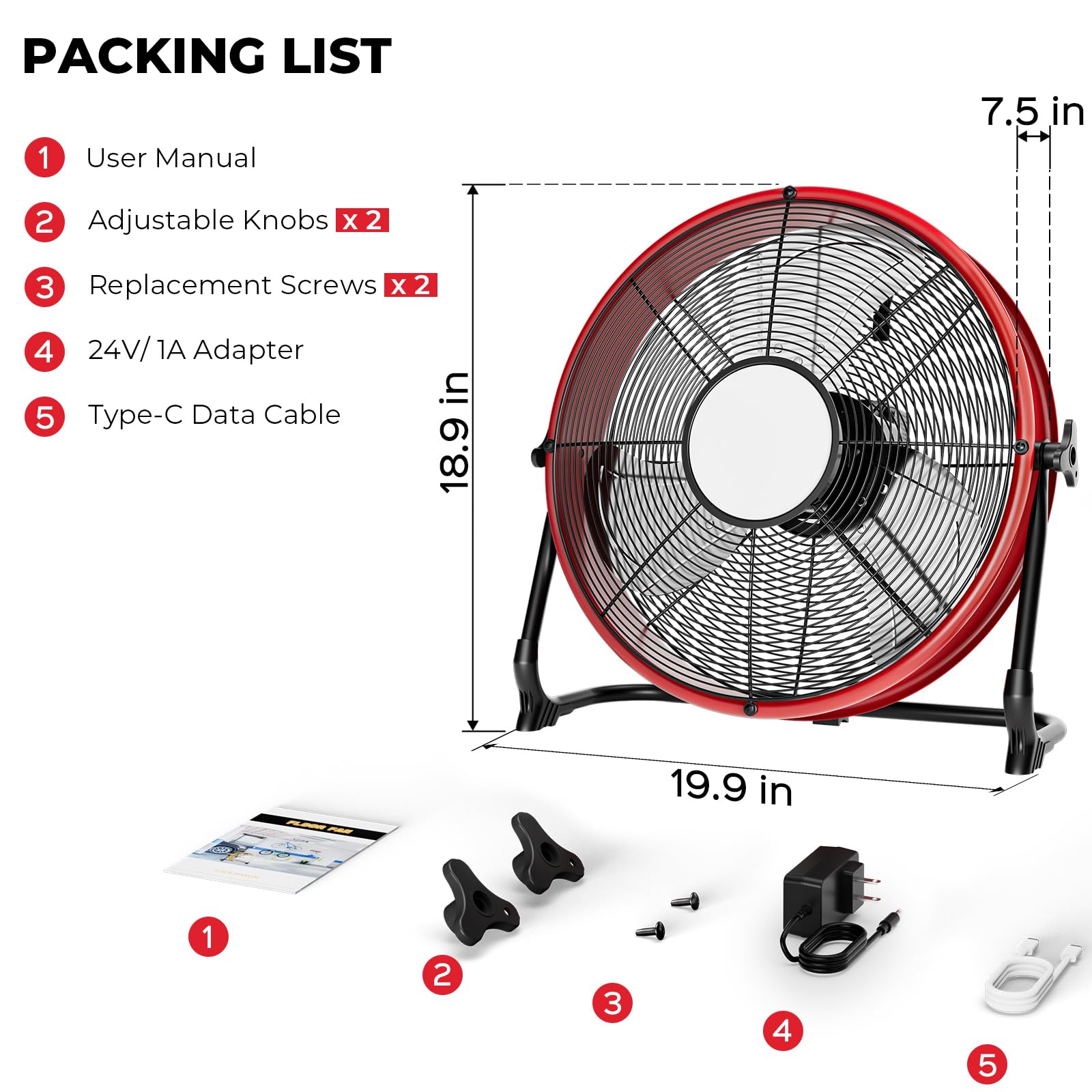 T-SUN 40,6 cm Batteriebetriebener Bodenventilator kompatibel mit Milwaukee Akku, Outdoor-Bodenventilator mit LED-Licht, stufenlose Geschwindigkeit, kabelloser Ventilator, Metall mit hoher