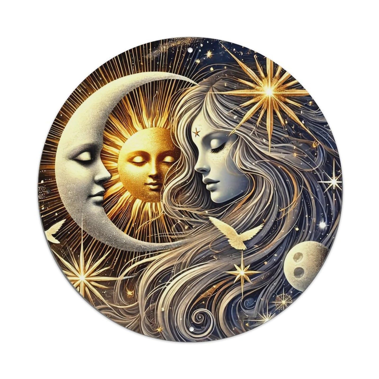 Jdyansheng Vintage Celestial Moon Sun Star Goddess Tin Sign Metal Poster Metal Signs For Home Man Cave Bar Cafe Kitchen Laundry Room Wall Decorations 8X8 Inches