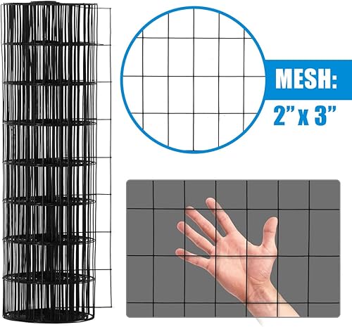 Miniatura 4 de Fencer Wire Rollo de alambre soldado con revestimiento de vinilo calibre 16, tamaño de malla de 2 x 3 pulgadas, tela de metal negro para valla de