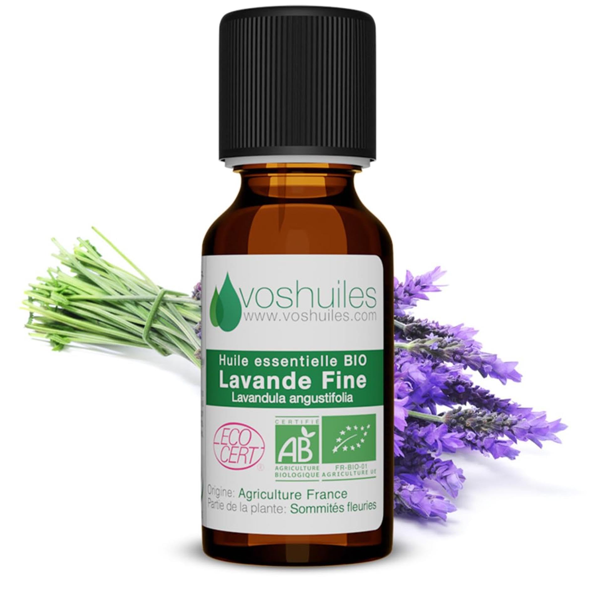 VOSHUILES - Huile Essentielle Lavande Fine - Parfum Frais et Aérien - Relaxation et Bien-​être - 100% Pure, Naturelle et Chémotypée - 10ml