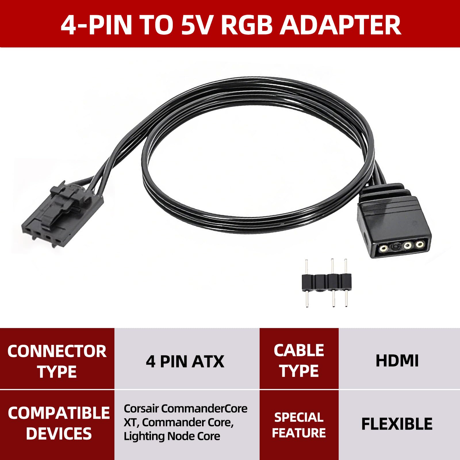 Câble Adaptateur ARGB Corsair pour Ventilateurs QL LL120, Godlight Sync, Splitter RGB, 25 cm