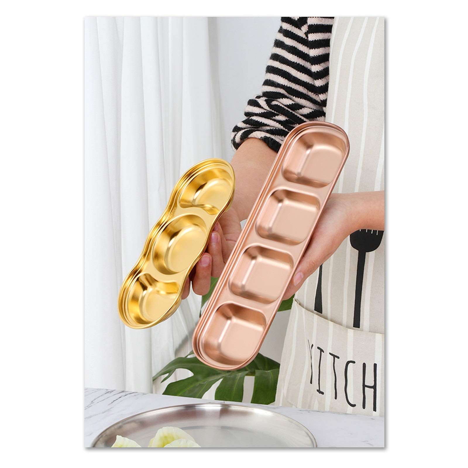 Ciotoline da Snack 5pcs famiglia 304 piastra di condimento in acciaio inox piatto durevole piastre antipasto piatto piatto for antipasto, condimento, aceto, insalata, salsa di soia Piatti Snack Cerami