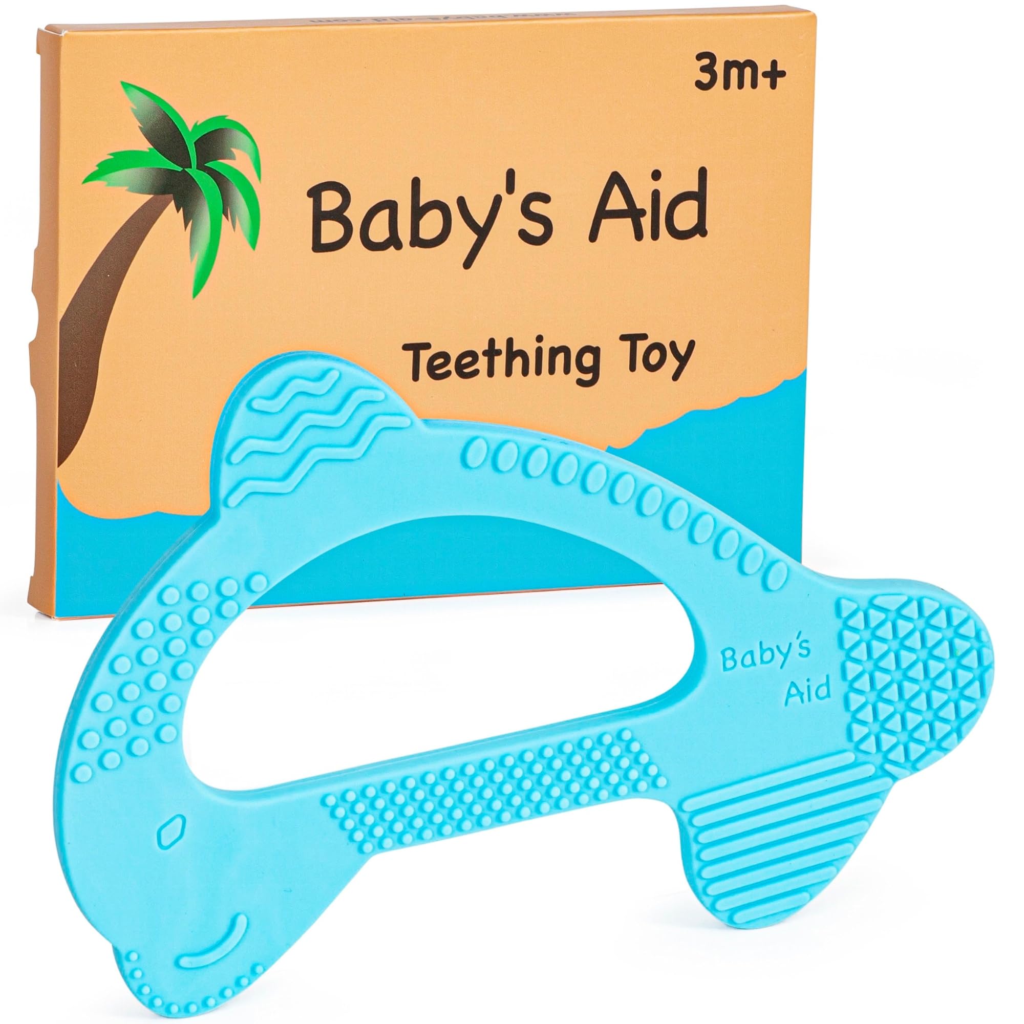 Baby’s Aid Dolphin Silicone Baby Teether, Easy to Hold Teething Toy for Pain Relief, Suitable for Babies & Toddlers 3+ Months, BPA Free, Multi Texture Baby Chew Toy for Gum Massage, 8X Teething Relief