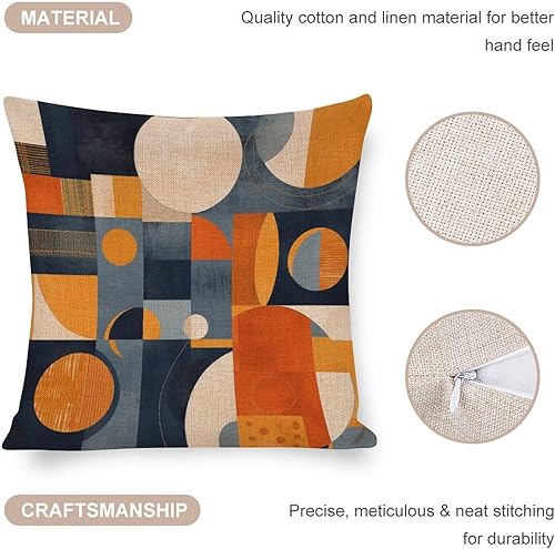 Miniatura 4 de Fundas de cojín grandes para sofá, color azul marino, naranja quemado, geométricas abstractas, 16 x 16 pulgadas, arte abstracto de mediados de