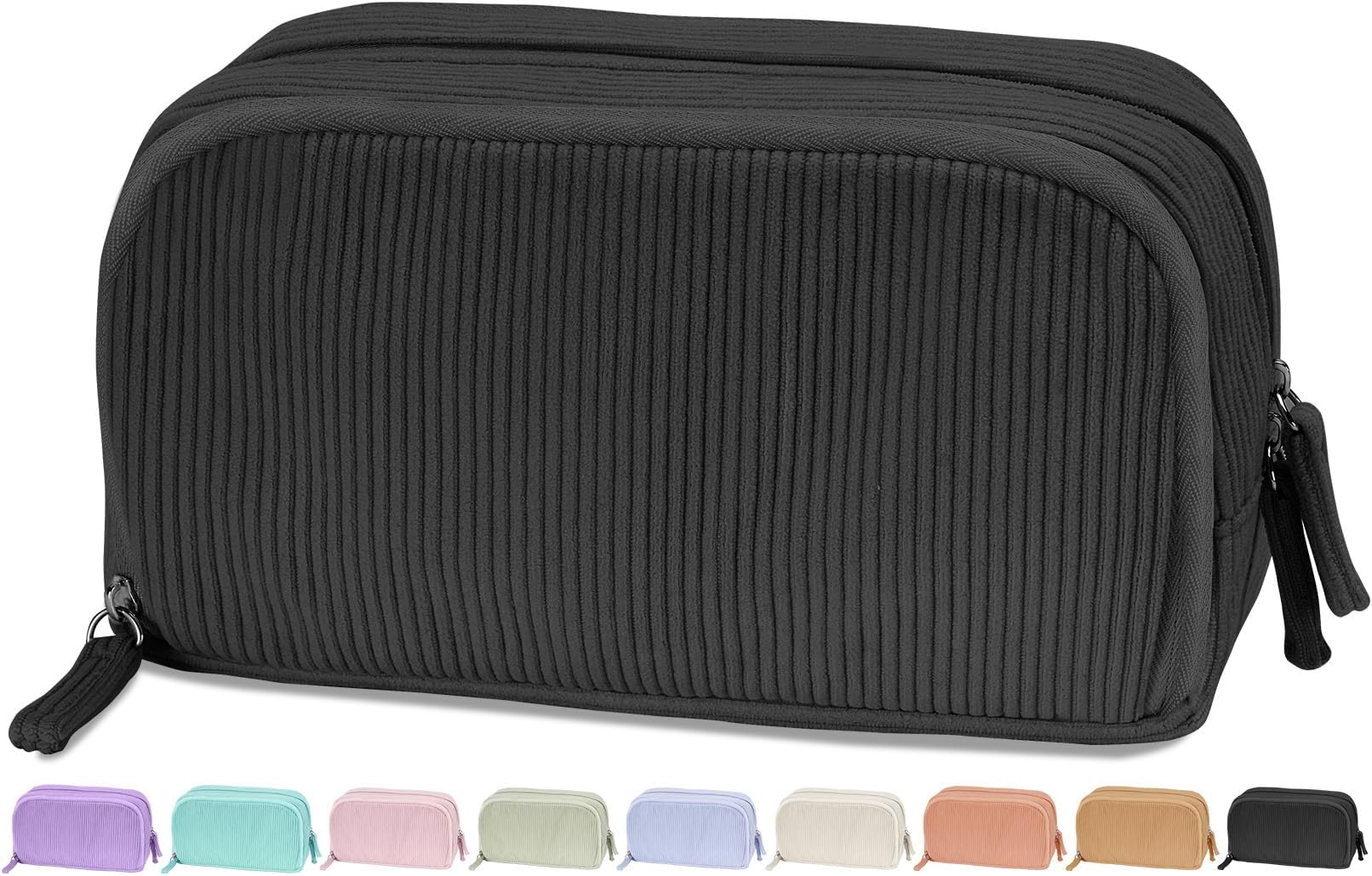 Sooez Big Capacity Pencil Case Pen Pouch, Soft Corduroy Pencil Bag with 3 Compartment, Multiple Pockets, Sturdy Zipper, Cute School Supplies Pen Bag Organizer For Teen Girls College, Black