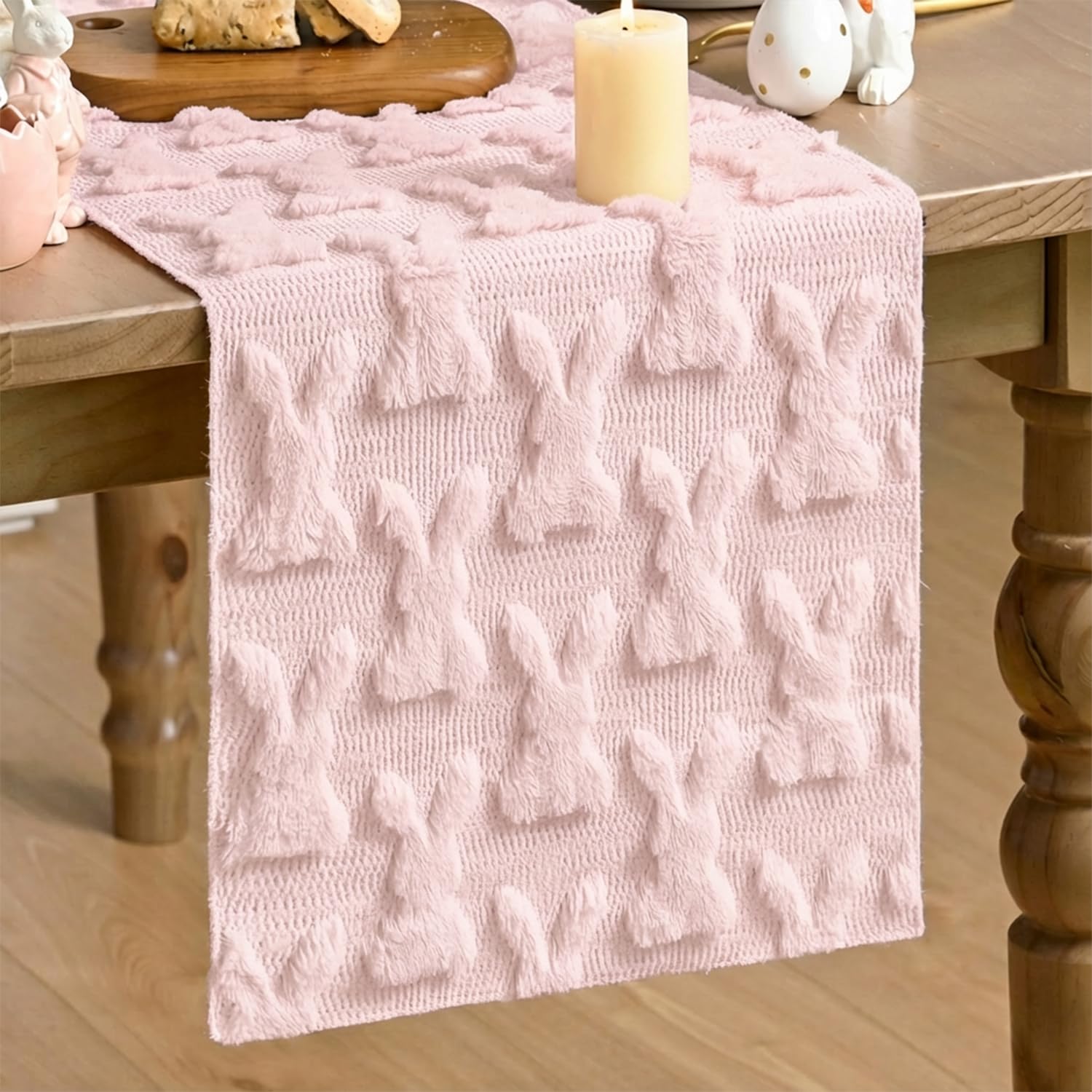 Artoid Mode Weich Plüsch Samt Faux Pelz Rosa Hase Ostern Tischläufer, Frühling Küche Tisch Urlaub Party Dekor 33x183 cm
