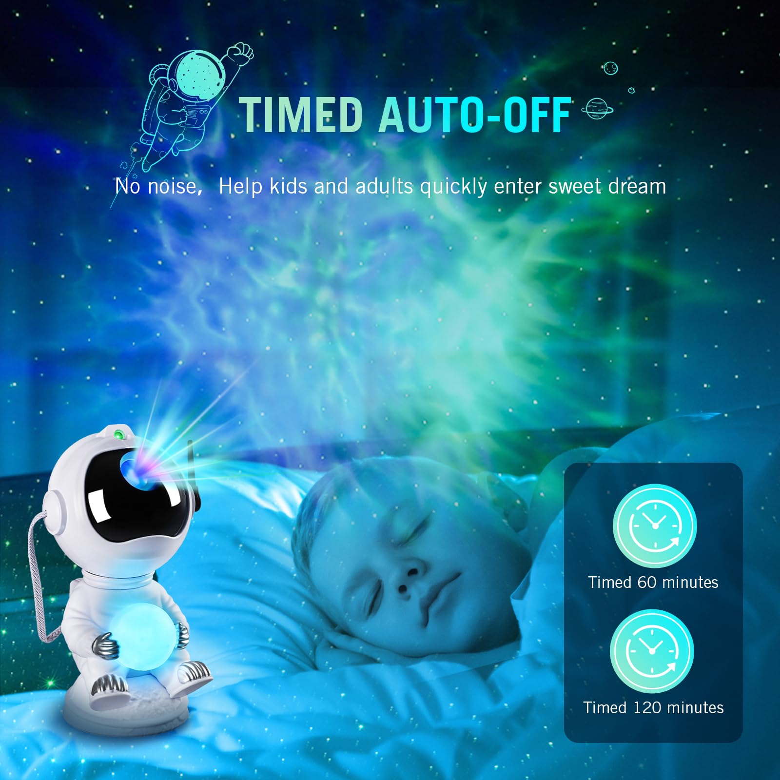 Veetop Astronauta Proiettore, Galaxy Proiettore di stelle e nebulosa, Proiettore Cielo Stella Regolabile, Timer e Telecomando, Rotazione a 360, Regali per Camera Bambini e Adulti
