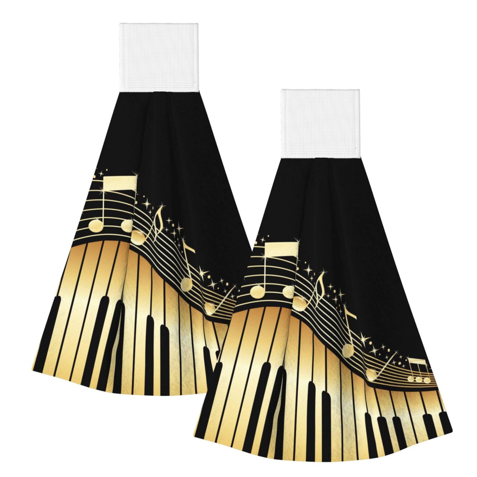 DOPKLNA Music Note Piano Printed, 2 Pcs Hanging Coral Fiber Hand Towels for Bathroom, Absorbent Kitchen Towels