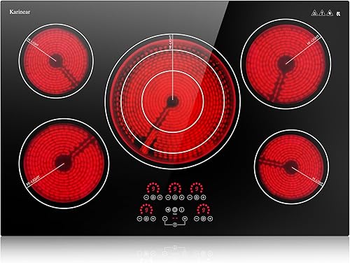 Karinear - Placa de cocina eléctrica de 30 pulgadas, sensor táctil mejorado de 5 quemadores, estufa eléctrica de cerámica incorporada, pausa,