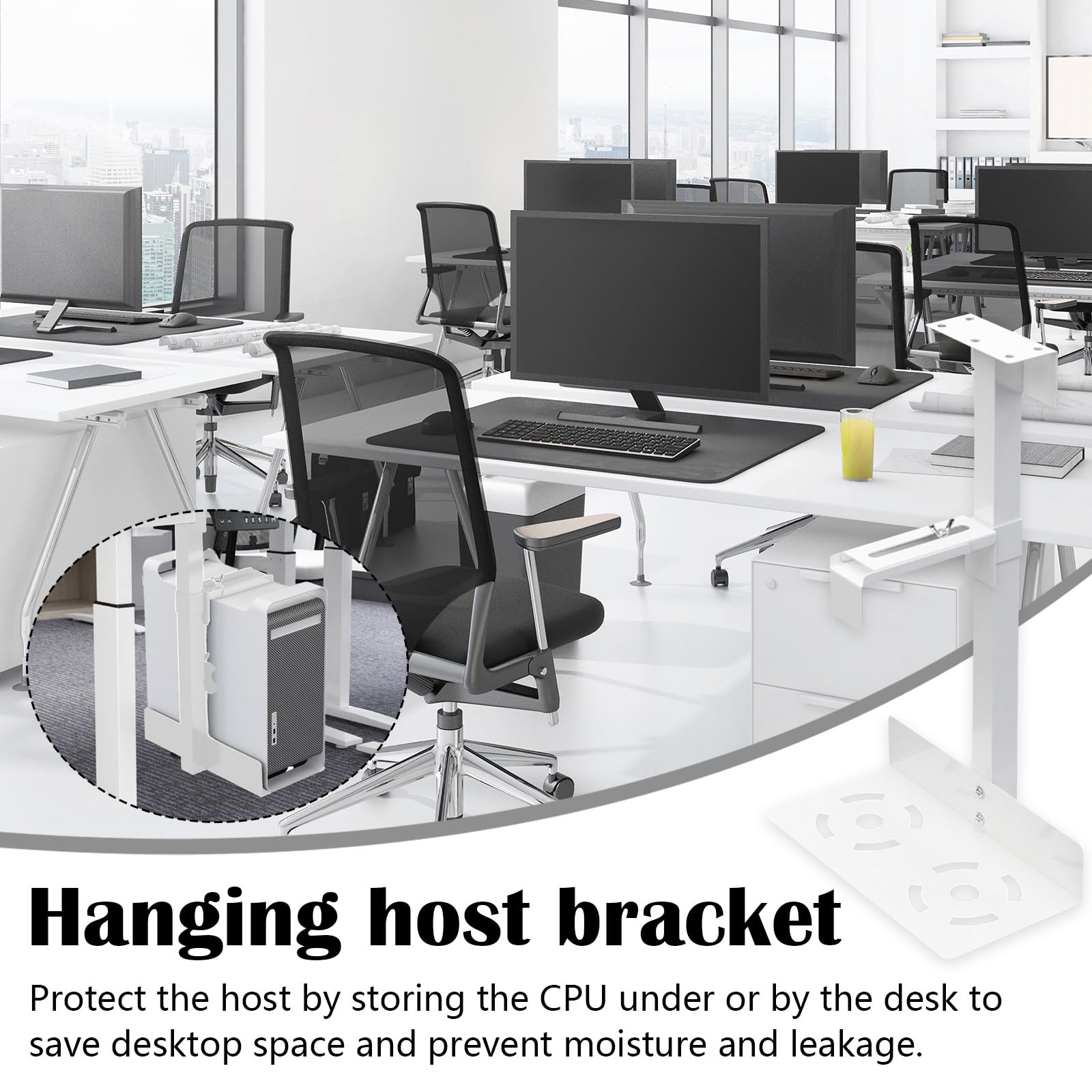 Soporte para Pc Debajo del Escritorio, Soporte para Torre De Pc Soportes para Computadora Colgante Ahorro De Espacio Altura Y Ancho Ajustables Blanco